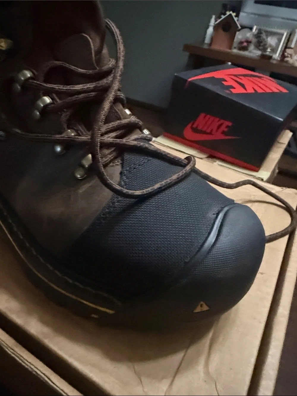 Keen Brown and Black Work Boot with Yellow Trim